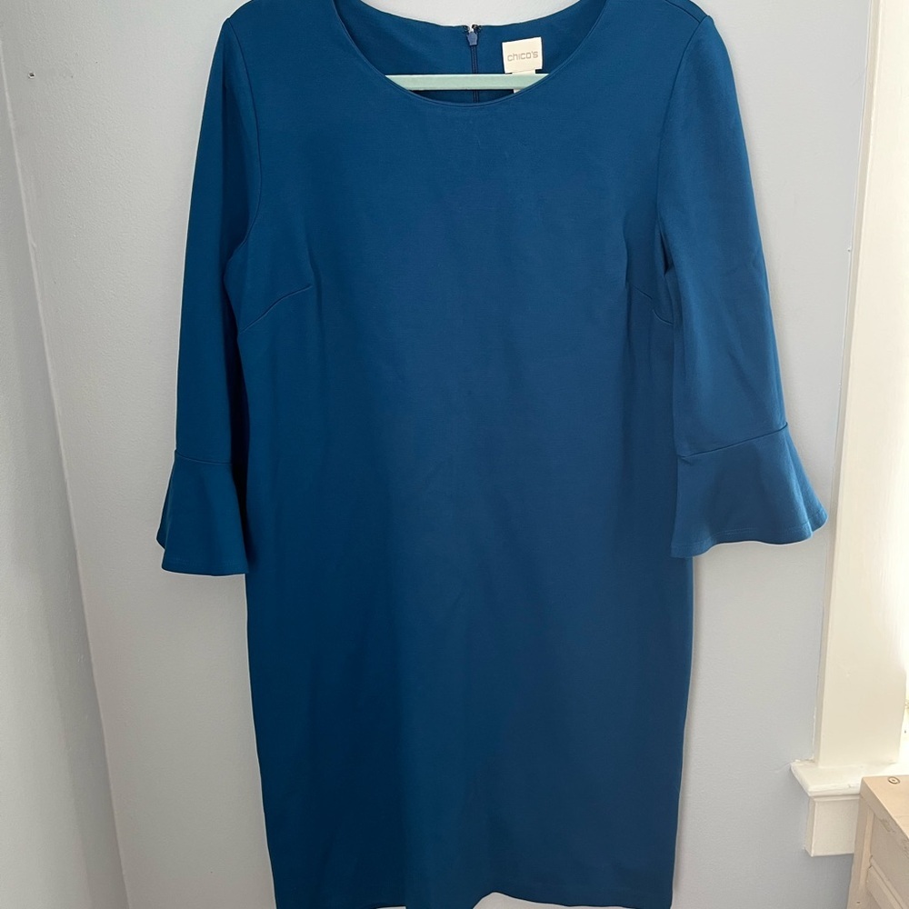 Chico's Blue Sheath‎ Dress with Bell Sleeves